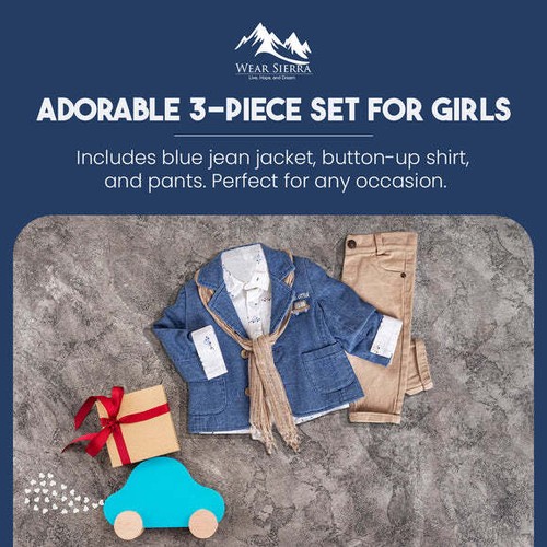 Infant and Toddler Girls' Adorable Blue Jean Jacket, Button-Up Shirt and Pant - Picture 3 of 16