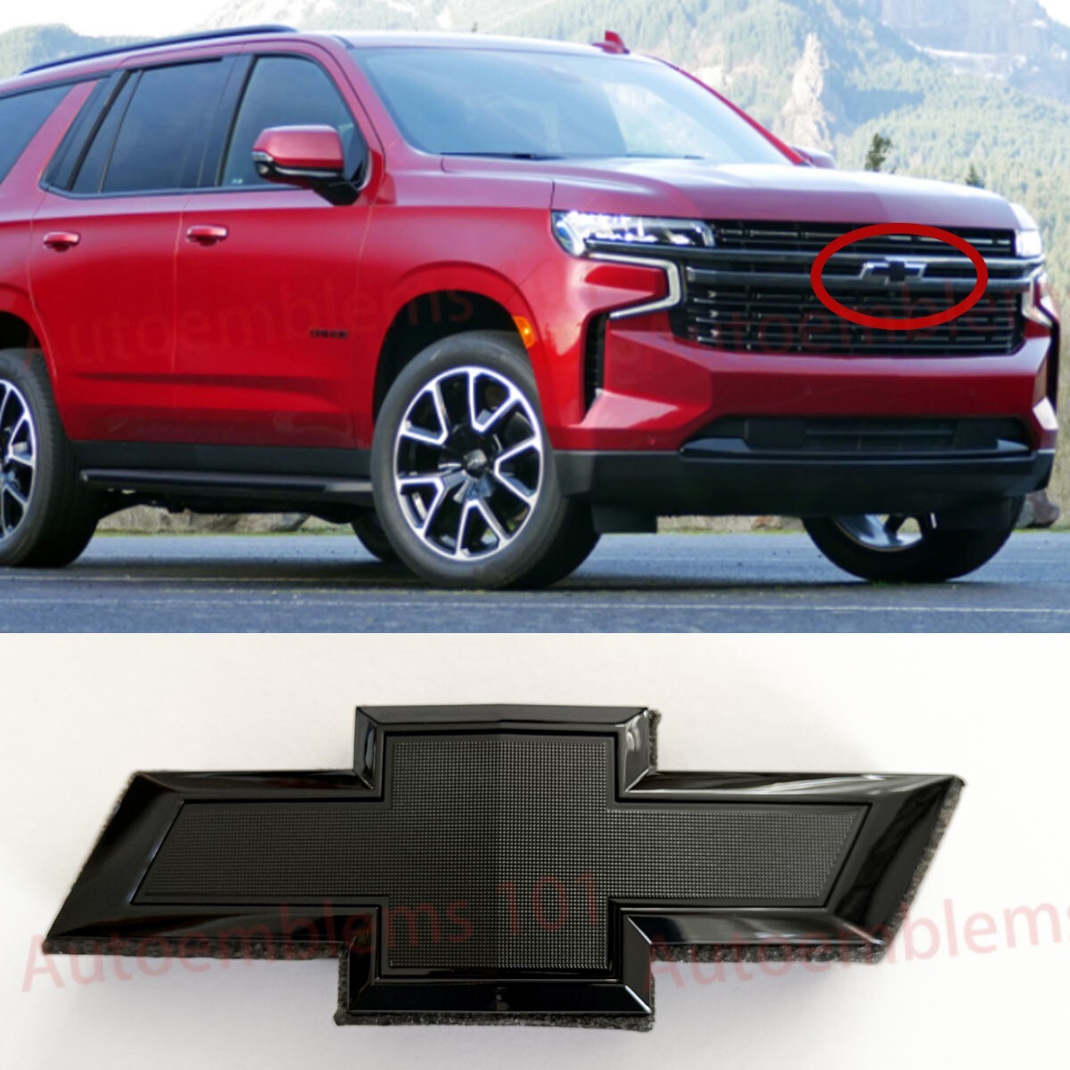 Gloss Black Front Bowtie Emblem For 2021-2025 Chevy Suburban, Tahoe, Colorado, Yukon