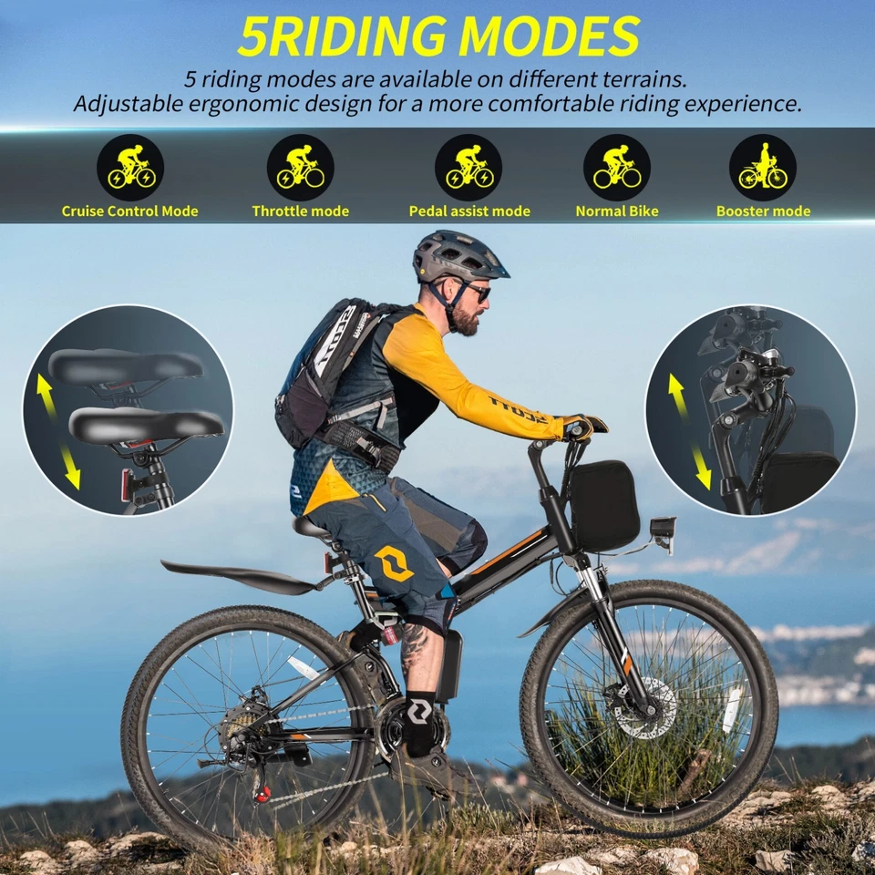 Bicicleta eléctrica plegable de 500W 48V 26 '' Bicicleta de montaña para hombres y mujeres Cruiser eBike Foto 4 de 4
