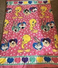 Vtg REVERSIBLE Looney Tunes Comforter 1994 Warner Bros Tweety Taz Bugs Sylveste