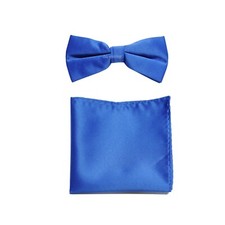 New men single pleat pre-tied bowtie hankie set solid formal Royal Blue wedding