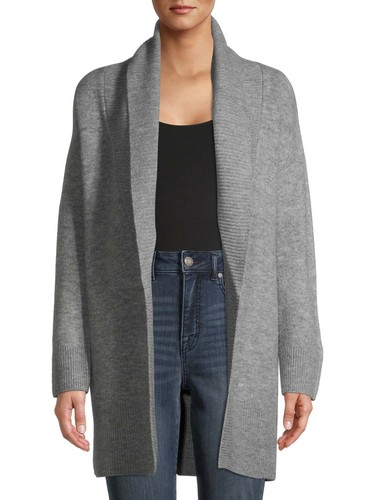 Gray Coatigan Open Shawl Collar Long 