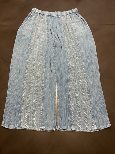Studio West Beach Lined Embroidered Cover Up wide legs pants Large blue - Picture 2 of 10