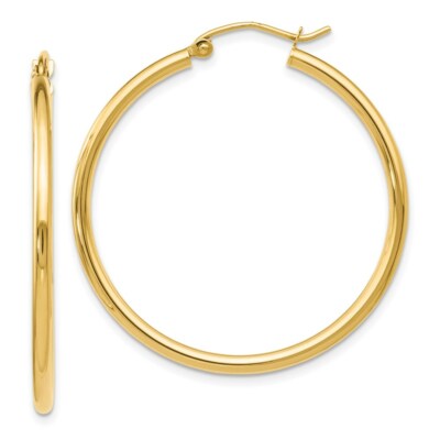 Real 14kt Yellow Gold Polished 2x35mm Hoop Earrings