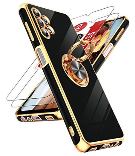 for Samsung Galaxy A32 5G Case with Tempered Glass Screen Protector [2 Black