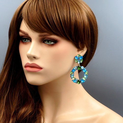 Pendientes colgantes de aro de estrás de cristal azul agua para mujer enchapados en oro 20168 - Imagen 2 de 4