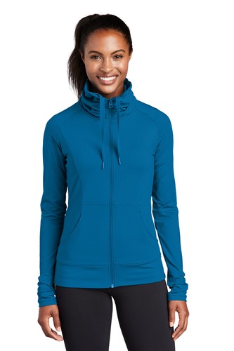 Sport-Tek Womens Long Sleeve Raglan Sport Wick Stretch Full Zip Jacket LST852 - Picture 4 of 7