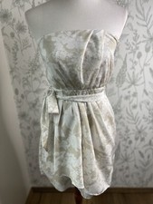 Express Beige IVORY Floral Strapless Dress PLEATED SASH SIZE 4  