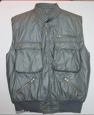 Cotton Puffer Quilted Ski VEST Grey Silver HOOD Snaps Zipper Size USA 30 EUR 40