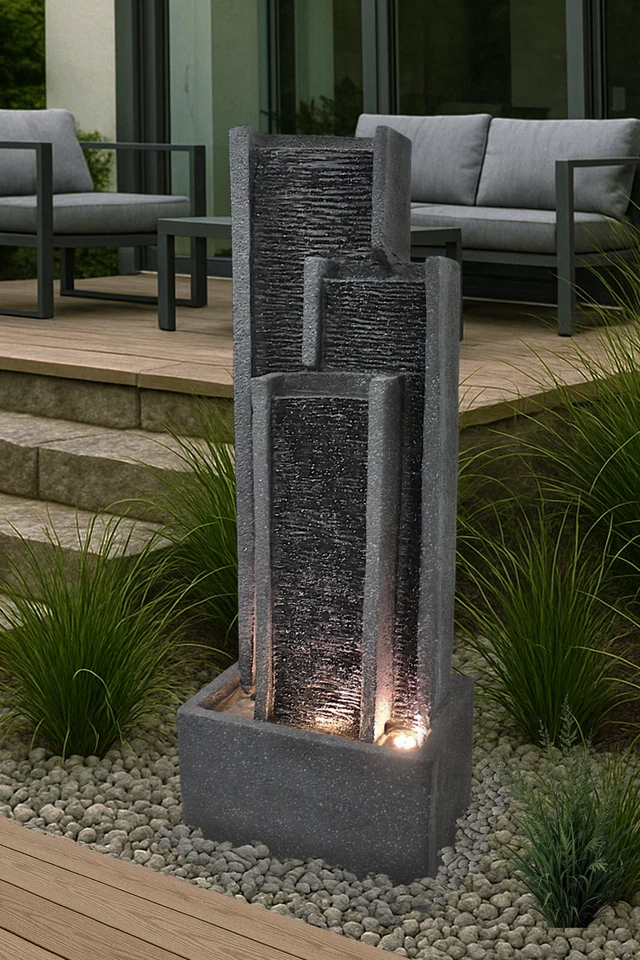 Gartenbrunnen BK903 Wasserwand 99 cm Springbrunnen mit LED Wasserfall Gartendeko - Bild 4 von 4