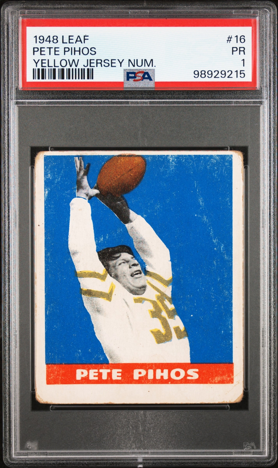 1948 LEAF YELLOW JERSEY NUMBER #16 PETE PIHOS ROOKIE RC PSA 1
