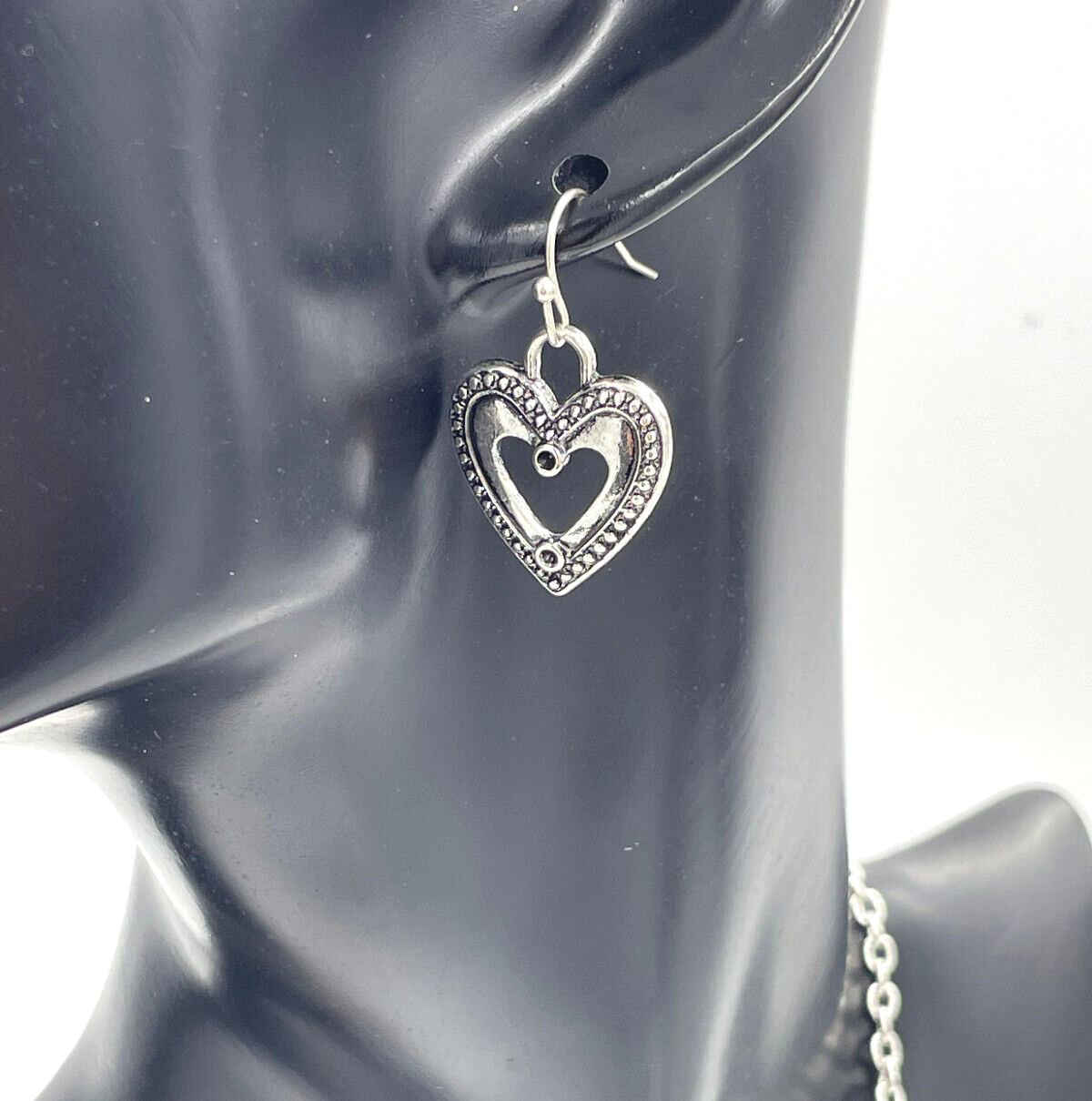 Set collana e orecchini maglia cuore rustico vintage argento e oro foto 5