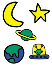 Green Martian Todd Parr Space Man Moon Stars World 25 New Wallies Decals Sticker