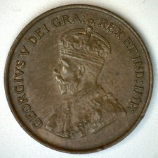 1920 Canada Bronze Small Cent Coin 1c Canadian XF Penny Extra Fine George V
