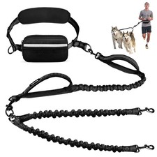 Hands Free Double Dog Leash with Pouch, Dual Leash for 2 Dogs with Reflective...