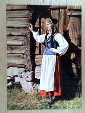 Vintage NORWAY  sterdal Bunad National Costume Woman Log Cabin Postcard Mittel