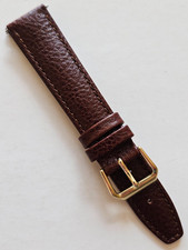 18mm - Brown Classic Style / Leather Watch Band - Gold Buckle / with Pins