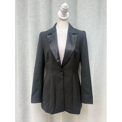Escada Margaretha Ley black tuxedo style satin lapel blazer