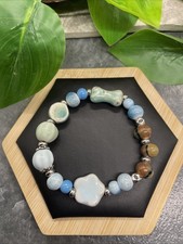 Handmade Ceramic Bead Beaded Stackable 6.25 Plus Stretch Bracelet New B321