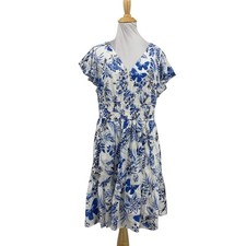Eliza J Dress Womens 10 Flutter Sleeves Smocked Waist Floral Print Tiered Lined