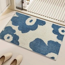 Blue Funny Flower Bathroom Rug 24x16 Inch Soft Fluffy Absorbent Quick Dry Mat