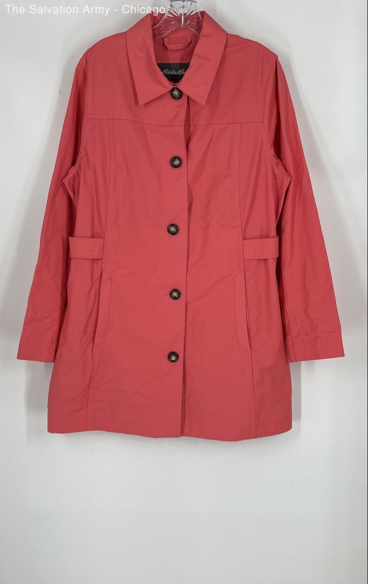 Eddie Bauer Womens Pink Long Sleeve Collared Button Front Trench Coat Size L