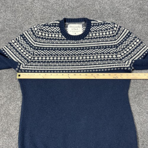 Abercrombie & Fitch Sweater Mens Medium Blue Fair Isle Crewneck Pullover Winter - Picture 5 of 10