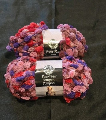 2 Skeins Flower Garden Loops & Threads Pom-Pom Yarn  46 Yds Shades Of Red Purple
