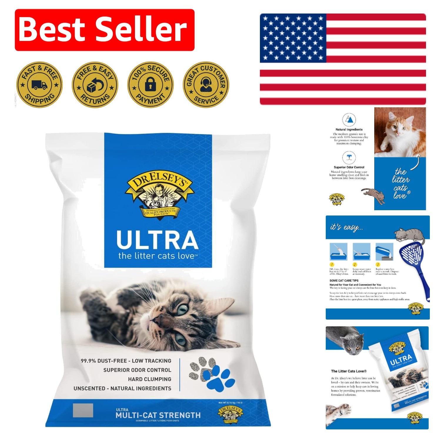 Ultra Unscented Cat Litter 18 lb - Ideal for Allergy Suffere