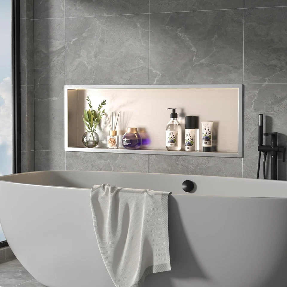 Led Shower Niche 36 英寸 X 12 英寸拉丝 304 不锈钢淋浴架 嵌入式  — 第 2/4 张图片