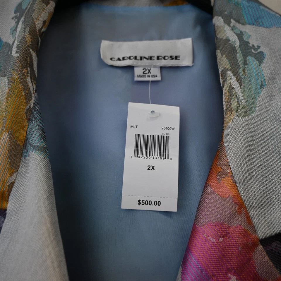 Caroline Rose Jacquard Party Blazer Jacket Plus Size 2X Multicolor Ombre Floral - Image 4 of 4
