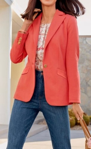 Talbots Women's Petite Blazer Size 14P Coral Gold Button Jacket