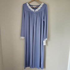 NWT Eileen West Long Sleeve Ballet Nightgown Sz M Blue Jersey Knit Floral Lace