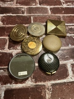 Lot Of 6 Vintage Makeup Powder Compacts And 1 Silver Plated Mirror