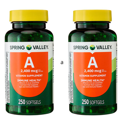 Spring Valley Vitamin A 2400mcg 8000 IU 250 Softgels EXP 01/2027 Pack of 2