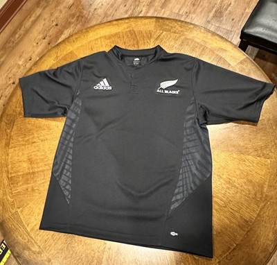 All Blacks Adidas Henley Rugby Jersey Embroidered Black Sz Large