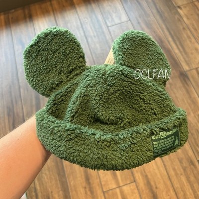 2026 Disney Parks Mickey Mouse Ears Sherpa Fleece Green Winter Bucket Hat NEW