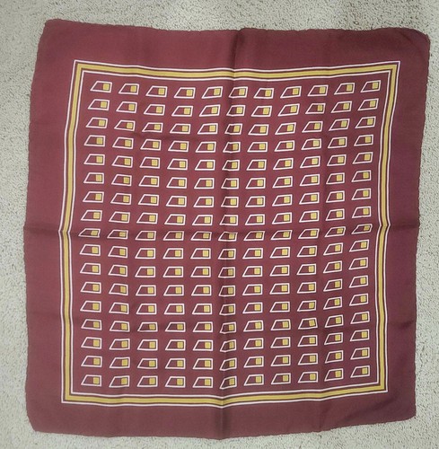 Vintage Silk Hand Rolled 19" Wine Yellow Geometric Print Pocket Square
