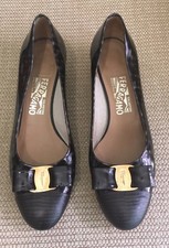 Authentic Salvatore Ferragamo Vara New Black Heels Pumps Bow Shoes 8 B