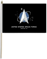 US SPACE FORCE Flag 12x18in Stick USA Army White Logo Flag 100D 24INCH STAFF