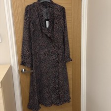 YAS Yasseana Frill detail wrap leopard print midi Dress Size M UK 10 BNWT