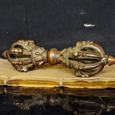 Tibetan Cast Brass Five-Pronged Vajra (Dorje) Ritual Implement — listing 4