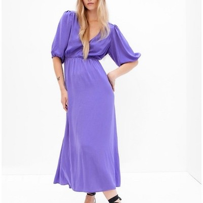 Gap Blue Maxi Dress Size S Purple Iris Cutout Blouson Satin Colorful  Comfort NWT | eBay
