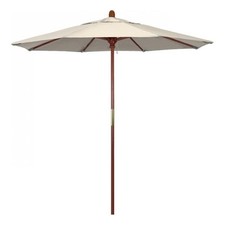 Pemberly Row 7.5' Push Lift Wood Pole Patio Umbrella in Olefin Beige Fabric