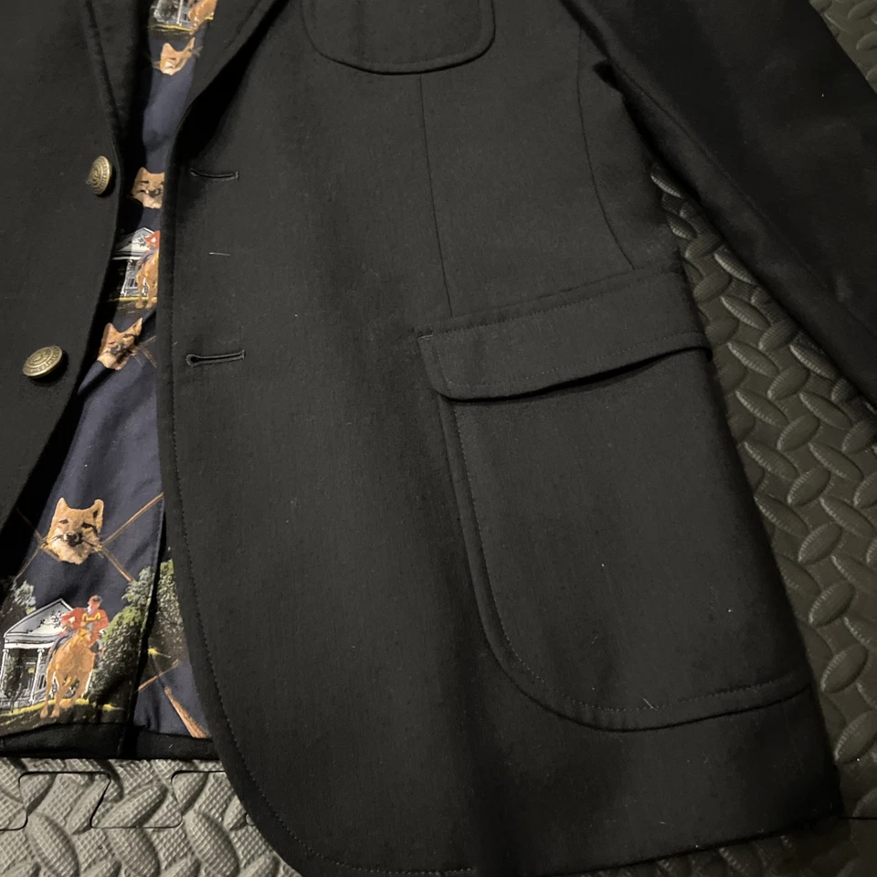 Blazer de franela azul marino Brooks Brothers X Social Primer raro con forro Fox-Hunt 41R Foto 3 de 4