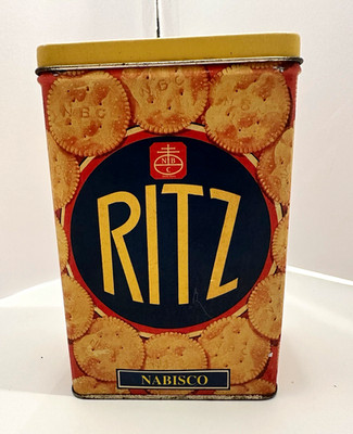 Nabisco Ritz Crackers Advertising Tin Canister w/ Lid Red Black Tan Gold