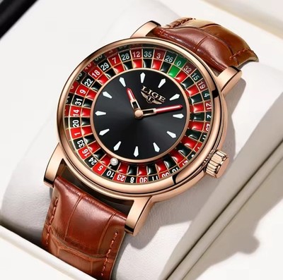LIGE Creative Luxury Mens Roulette Game Dial Watch