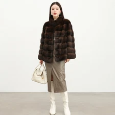 New Luxury Party Jacket Womens Mink Fur Short Standing Collar Thicke Warm Coat 