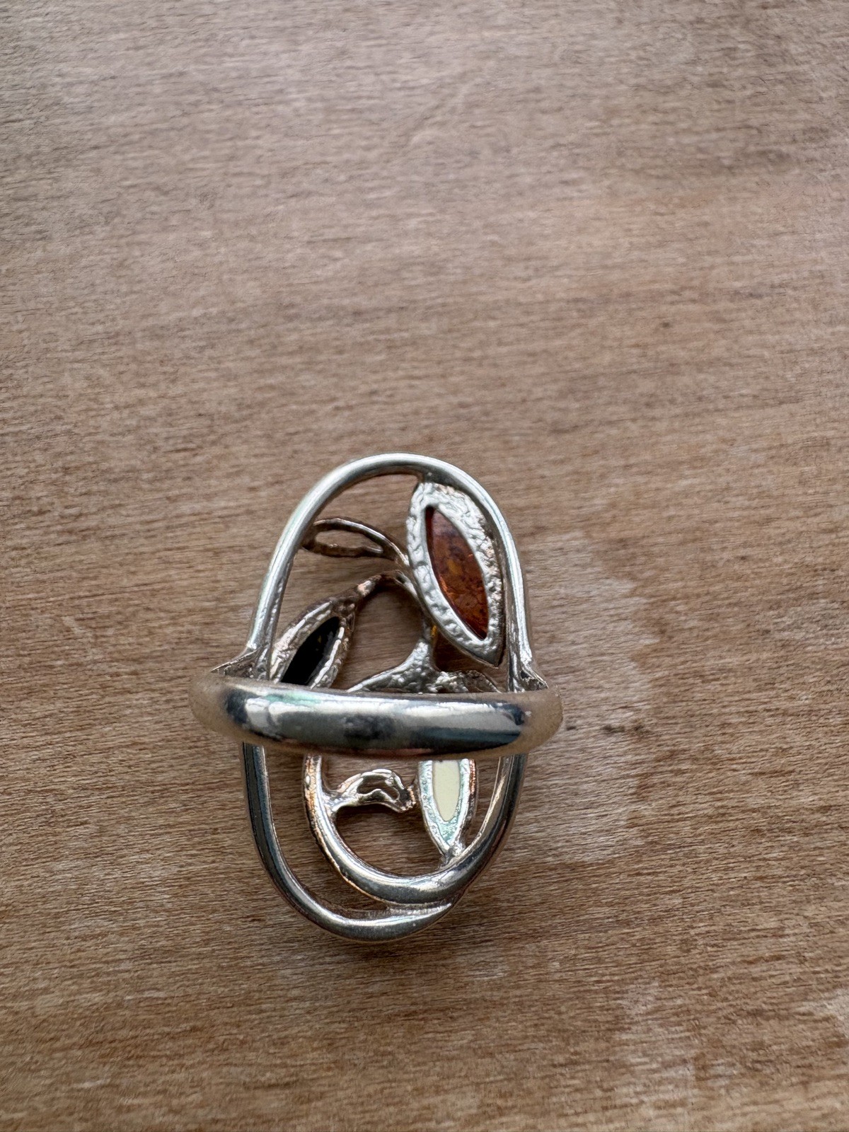 Amber & solid silver ring, hallmarked, size P, be… - image 6