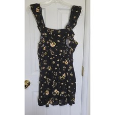 Wild Fable Black Floral Ruffle Strap Smocked Back Mini Dress XXL